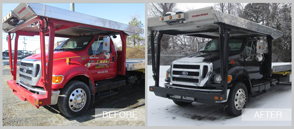 Cintas Delivery Truck Before and After at Cambridge Auto Body in Cambridge MD