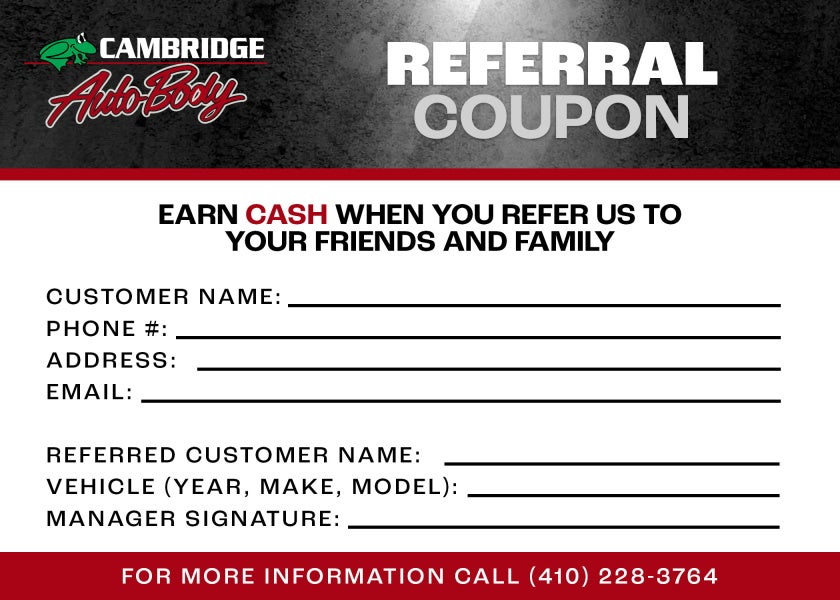 Referral Form for Cambridge Auto Body in Cambridge MD