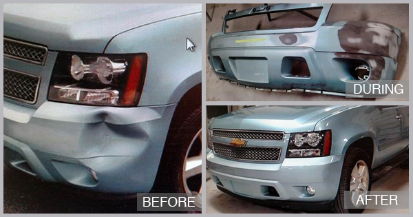 Chevy Suburban Before and After at Cambridge Auto Body in Cambridge MD