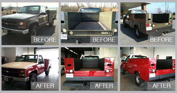 Chevy Utility Truck Before and After at Cambridge Auto Body in Cambridge MD